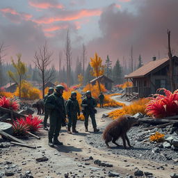 In a devastated village abandoned due to a nuclear accident, the landscape is a hostile, mutated environment filled with bizarre and fantastical flora and fauna that have adapted to extreme radiation