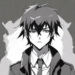 Digital art of a towering, edgy, anime-style male teenager with long emo bangs and a triple size massive beard covering his mouth, dressed as a schoolboy