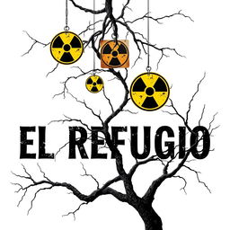 A striking book cover design for a horror novel titled 'El Refugio', featuring the title prominently displayed in bold text against a stark white background