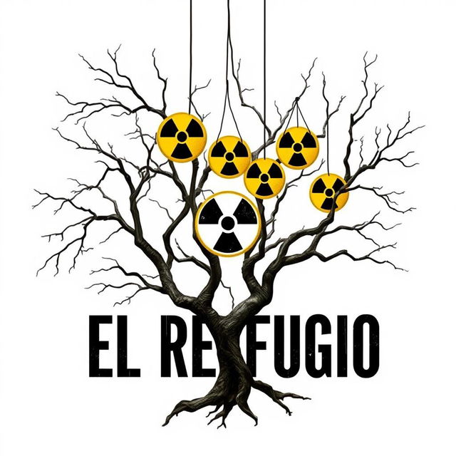 A striking book cover design for a horror novel titled 'El Refugio', featuring the title prominently displayed in bold text against a stark white background