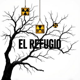A striking book cover design for a horror novel titled 'El Refugio', featuring the title prominently displayed in bold text against a stark white background