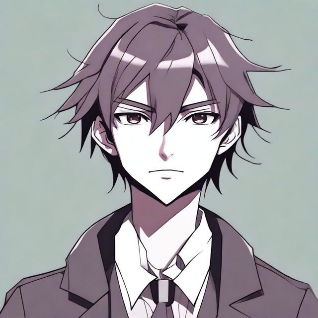 A digital illustration of a tall, edgy, anime-style male teenager, a scholarly schoolboy with long emo bangs