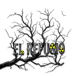 A haunting book cover design for a horror novel titled 'El Refugio', featuring the title prominently in bold, stylized lettering against a stark white background