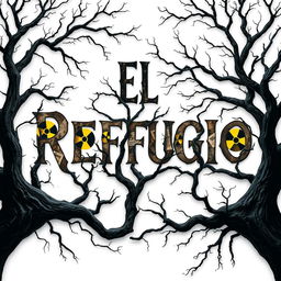 A haunting book cover design for a horror novel titled 'El Refugio', featuring the title prominently in bold, stylized lettering against a stark white background