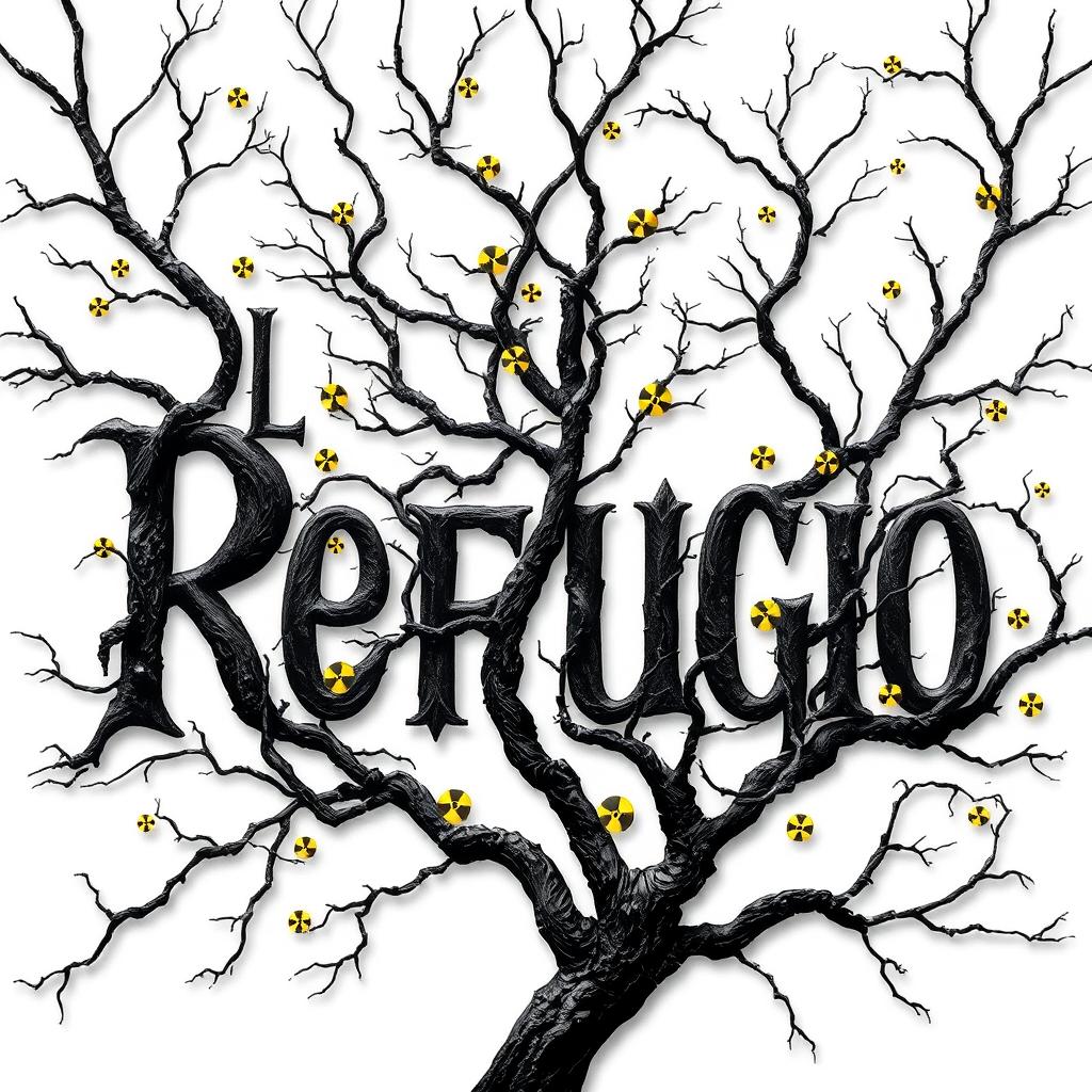 A haunting book cover design for a horror novel titled 'El Refugio', featuring the title prominently in bold, stylized lettering against a stark white background