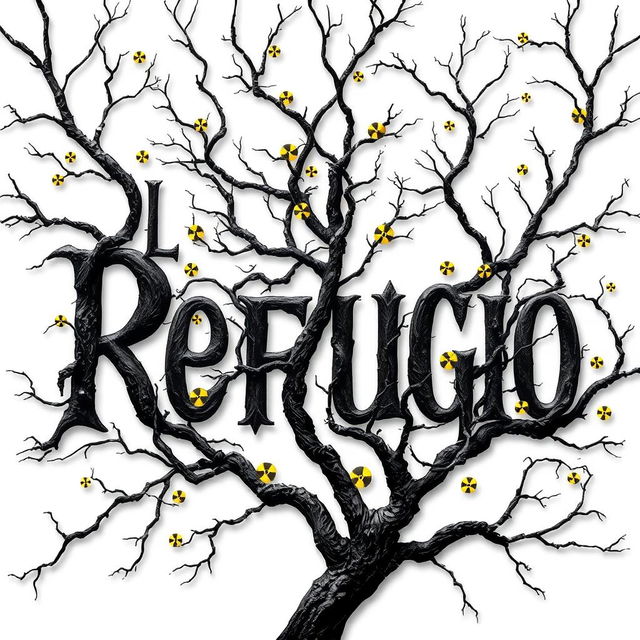 A haunting book cover design for a horror novel titled 'El Refugio', featuring the title prominently in bold, stylized lettering against a stark white background