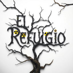 A captivating book cover design for a horror novel titled 'El Refugio', featuring the title in bold, artistic lettering positioned against a stark white background
