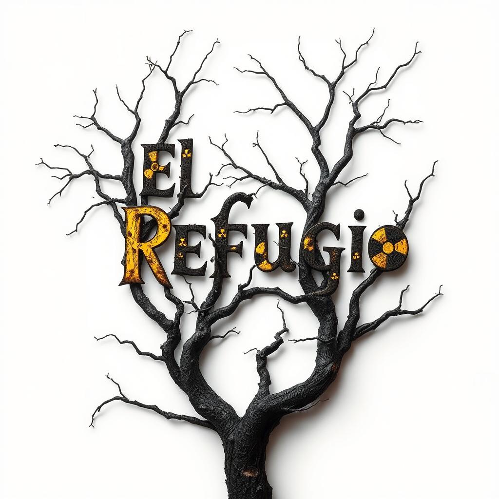 A captivating book cover design for a horror novel titled 'El Refugio', featuring the title in bold, artistic lettering positioned against a stark white background