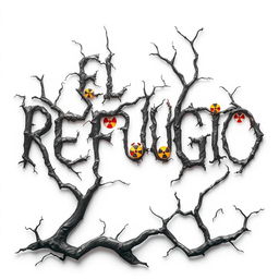 An eerie book cover design for a horror novel titled 'El Refugio', featuring the title in a unique font that resembles gnarled tree branches, fully integrated into the design