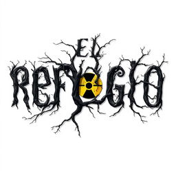 A chilling book cover design for a horror novel titled 'El Refugio', featuring the title prominently displayed in a unique font that resembles intricate tree branches, set against a stark white background