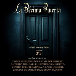 A cinematic poster sized A4 featuring an eerie, old door of an orphanage as the main focus