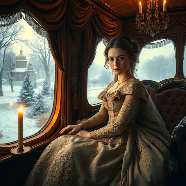 A lush, high-society scene in late 19th century Russia, capturing the essence of Anna Karenina