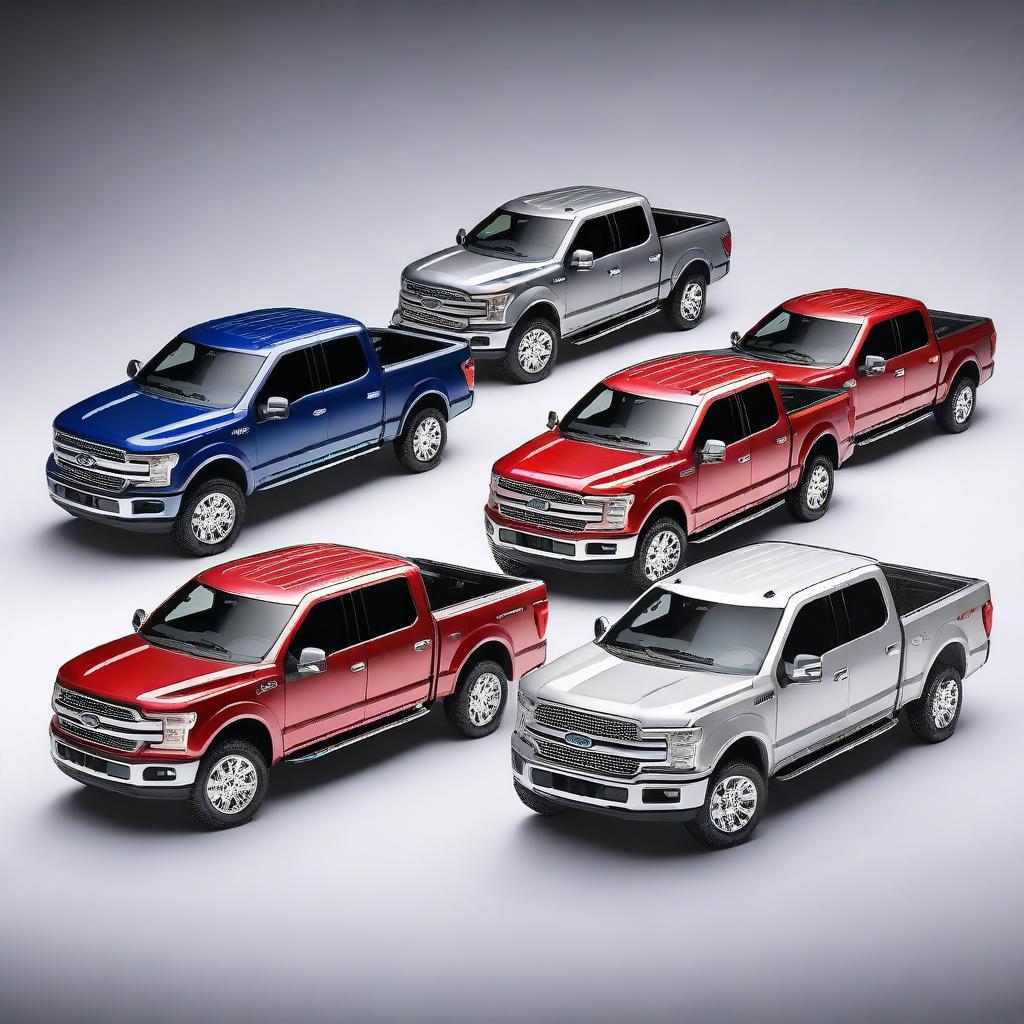 Impressive visuals of multiple Ford F-150 trucks positioned in various angles