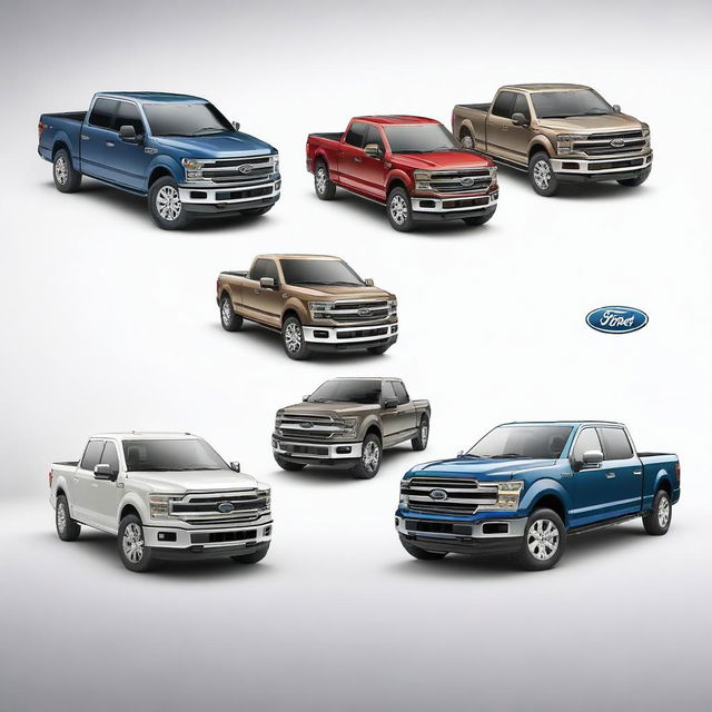 Impressive visuals of multiple Ford F-150 trucks positioned in various angles