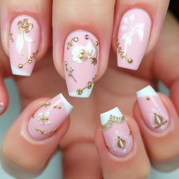 Nail art featuring beautifully designed nails with a base color of soft pink