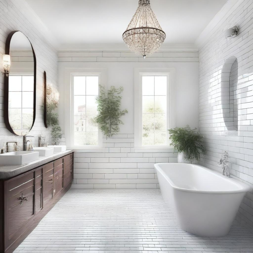 A strikingly photorealistic image of an incredibly immaculate bathroom