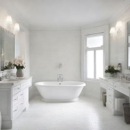 A strikingly photorealistic image of an incredibly immaculate bathroom