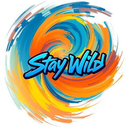 A stunning graphic t-shirt design featuring an abstract blend of vibrant colors including deep blues, fiery oranges, and bright yellows, merging seamlessly to create a mesmerizing swirl effect