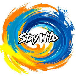 A stunning graphic t-shirt design featuring an abstract blend of vibrant colors including deep blues, fiery oranges, and bright yellows, merging seamlessly to create a mesmerizing swirl effect