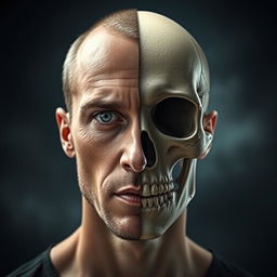 A striking portrait of a 27-year-old man with a unique and dramatic design