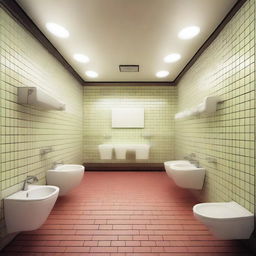 A public bathroom in unbelievably spotless condition, featuring urinals and toilet stalls