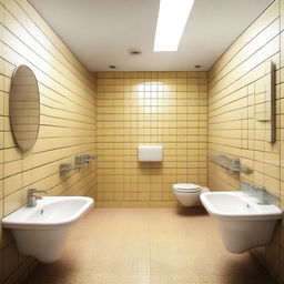 A public bathroom in unbelievably spotless condition, featuring urinals and toilet stalls