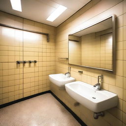 A public bathroom in unbelievably spotless condition, featuring urinals and toilet stalls