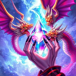An epic book cover featuring a magical crystal surrounded by soaring Chinese dragons