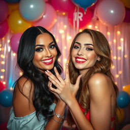 A captivating and sensual scene featuring two attractive women engaging in a playful and flirty face swap