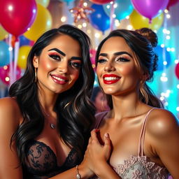 A captivating and sensual scene featuring two attractive women engaging in a playful and flirty face swap