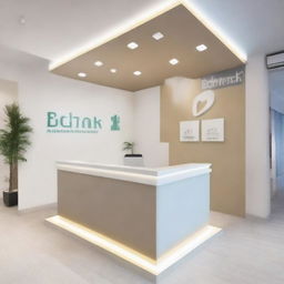 A modern dental center with sleek design and advanced technology, prominently displaying a sign with the name 'Edhak'.