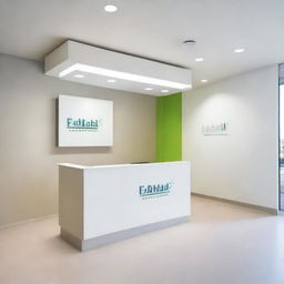 A modern dental center with sleek design and advanced technology, prominently displaying a sign with the name 'Edhak'.