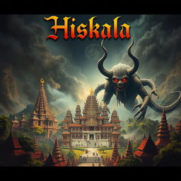 A dramatic portrayal of the Majapahit kingdom contrasted with a menacing demon looming over it