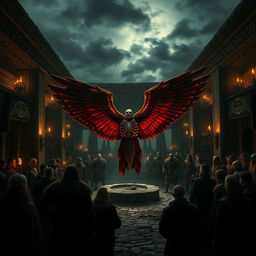 An artistic representation of the ancient Norse Blood Eagle ritual, showcasing a dramatic scene in a dark, atmospheric setting