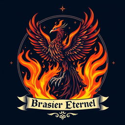 An emblem representing a religious order called 'Les Gardes du Brasier Éternel', symbolizing pure vengeance and rebirth