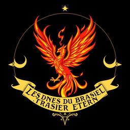 An emblem representing a religious order called 'Les Gardes du Brasier Éternel', symbolizing pure vengeance and rebirth