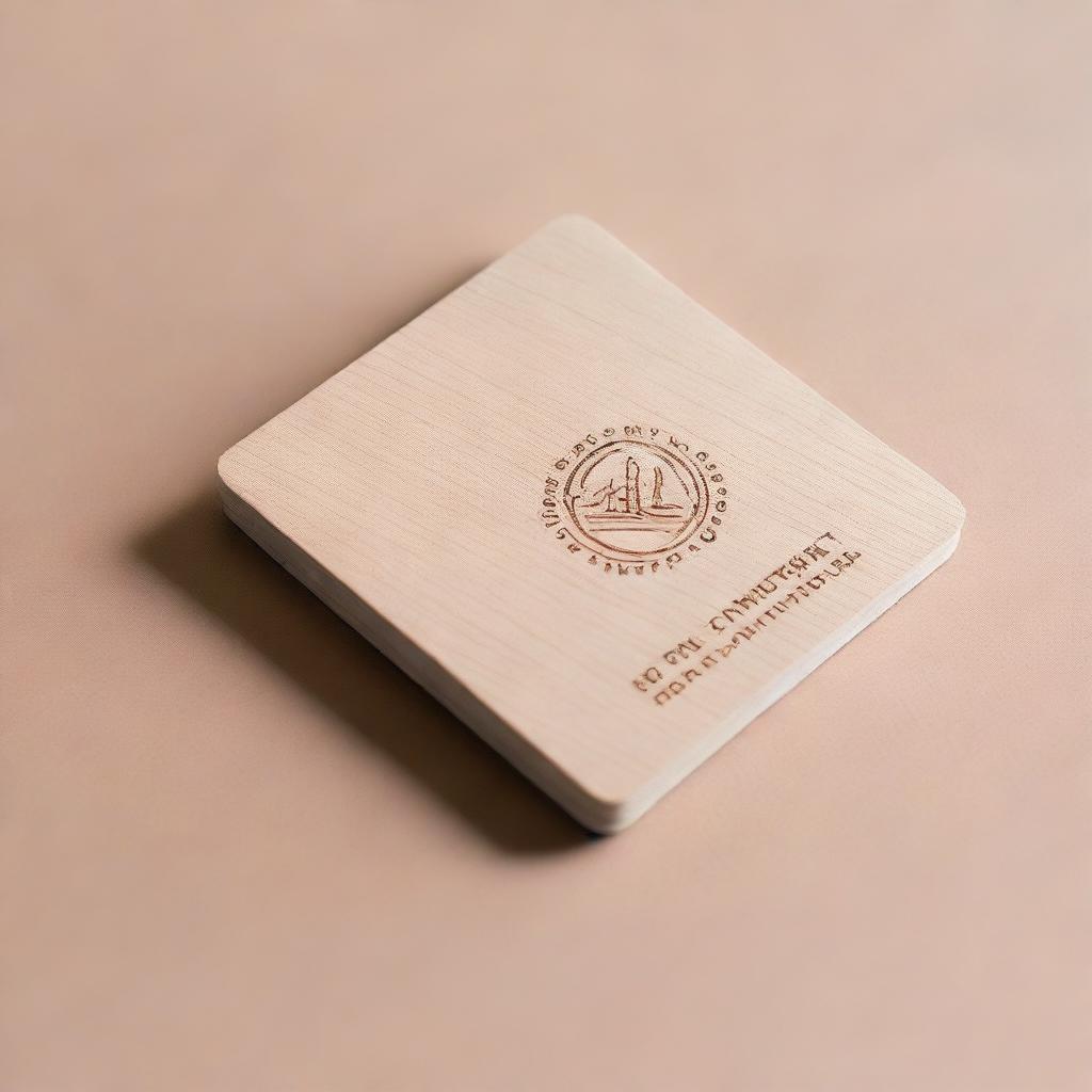 Generate a minimalistic, flat aesthetic student card made from thin wood.