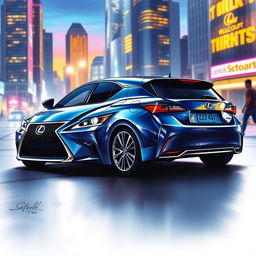 A detailed and realistic drawing of a Lexus CT200h, showcasing its sleek and modern design