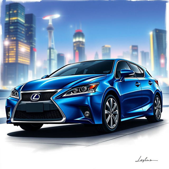 A detailed and realistic drawing of a Lexus CT200h, showcasing its sleek and modern design