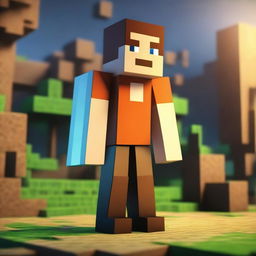 Render a 3D Minecraft character earnestly engaged in mining