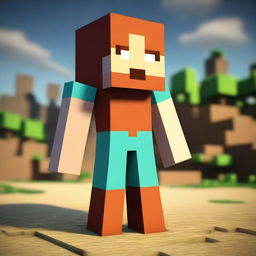 Render a 3D Minecraft character earnestly engaged in mining