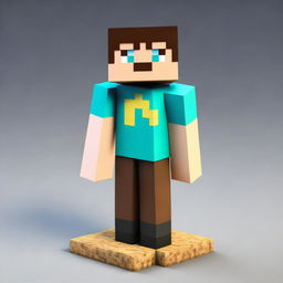 Render a 3D Minecraft character earnestly engaged in mining