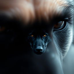 Close-up of a pair of deep black eyes, conveying a strong and mysterious aura