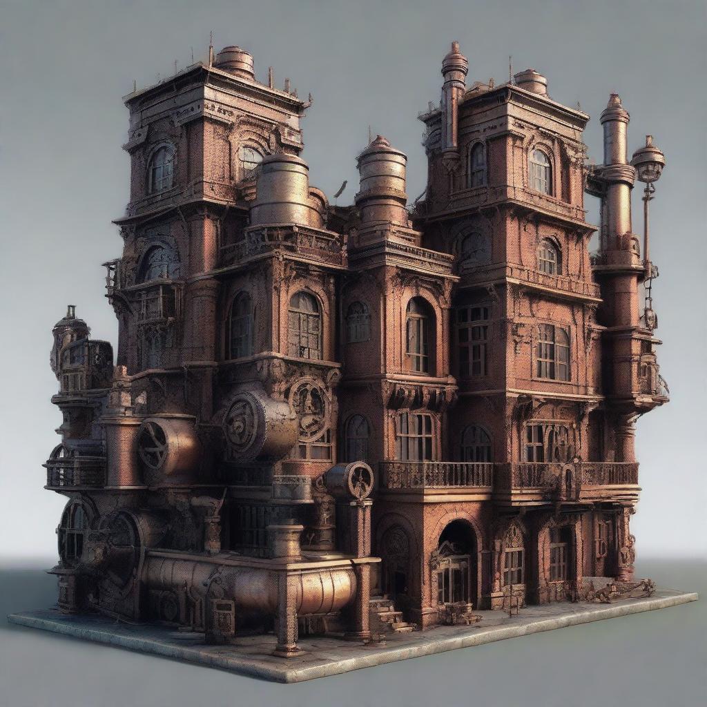 Generate a realistic image of an urban landscape, transformed with intricate steampunk aesthetics dominated by gears, cogs, and steam-powered machinery