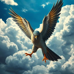 A powerful Horus, the sky god with the form of a falcon, soaring majestically from the heights