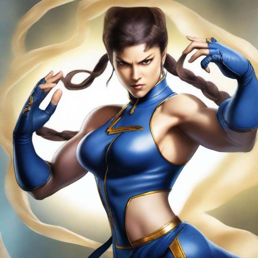 An image of Chun-Li from Street Fighter, masterfully blended with the characteristics of a Symbiote from Marvel, creating a fierce and powerful fusion