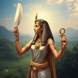 An elegant depiction of the Egyptian goddess Maat, embodying the principles of justice and cosmic order