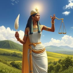 An elegant depiction of the Egyptian goddess Maat, embodying the principles of justice and cosmic order