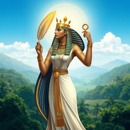 An elegant depiction of the Egyptian goddess Maat, embodying the principles of justice and cosmic order