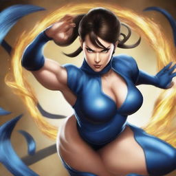 An image of Chun-Li from Street Fighter, masterfully blended with the characteristics of a Symbiote from Marvel, creating a fierce and powerful fusion